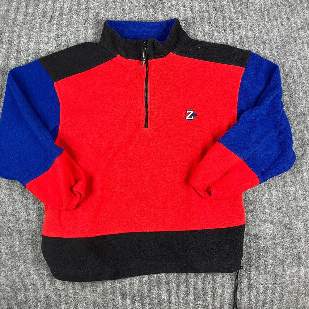 Jerzees Fleece Pullover XL Red Blue‎ Black Colorblock 90s Vintage 1/4 Zip Jacket